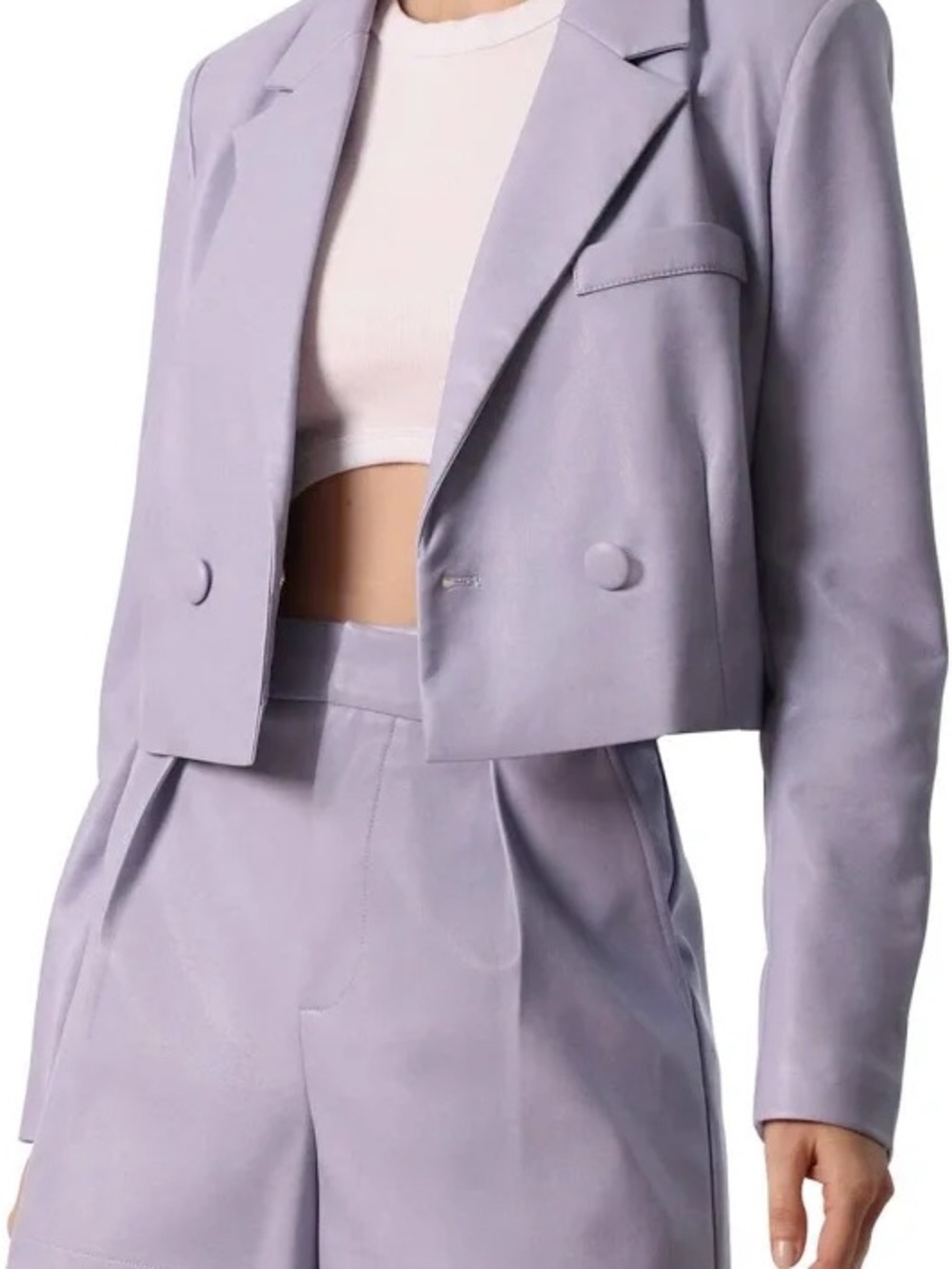 Avec Les Filles Cropped Lavender Faux Leather Blazer Jacket